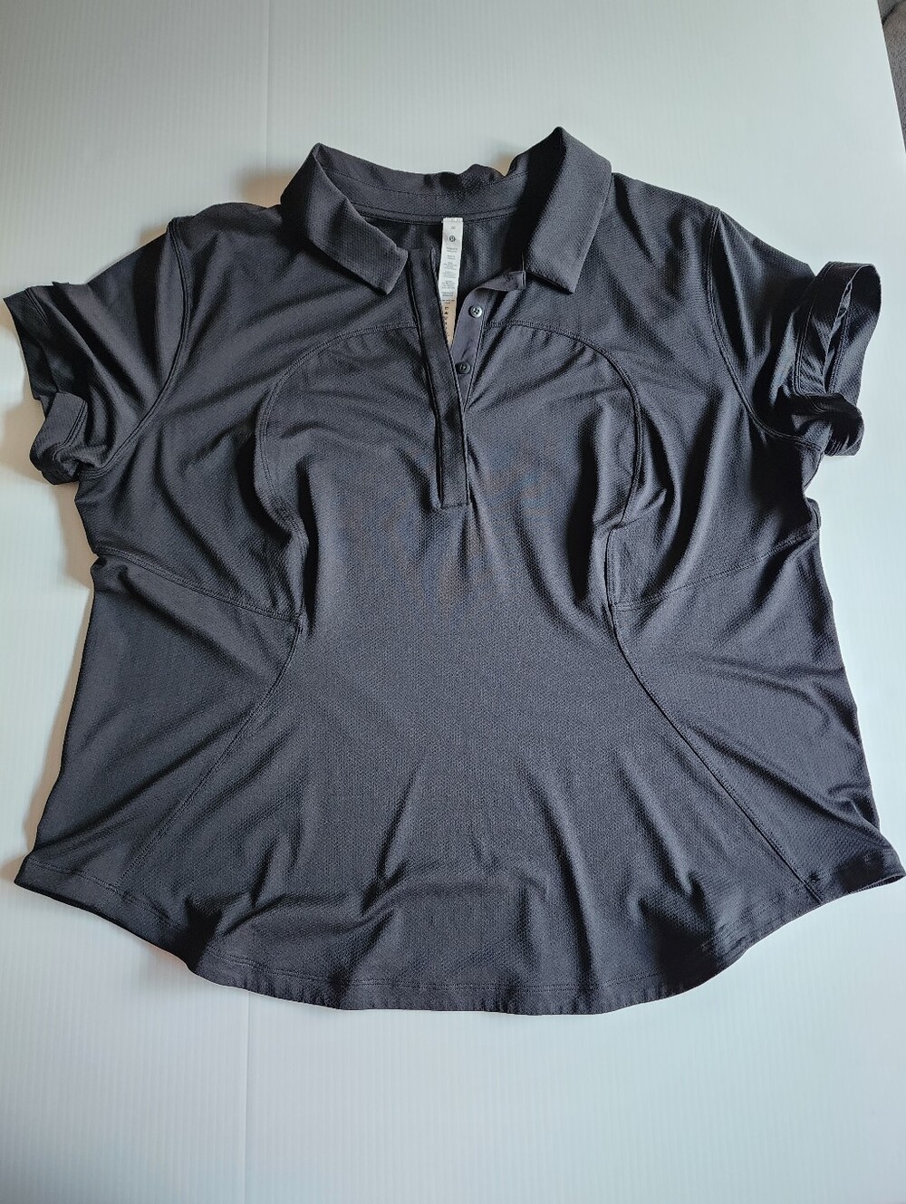 Lululemon Sz 20 Black Quick-Dry Short Sleeve Polo Shirt